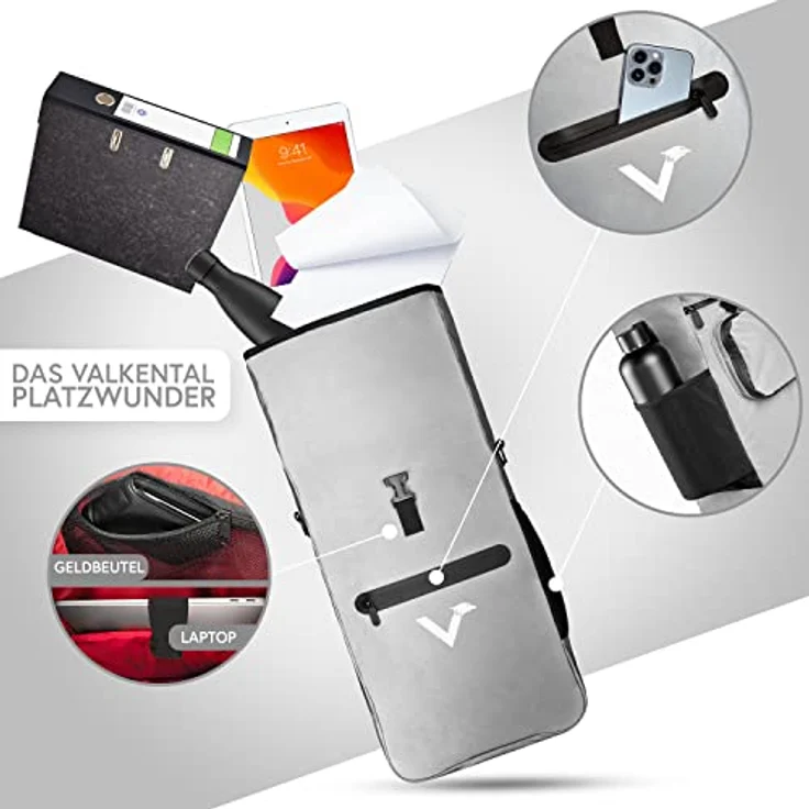 Valkental Vollreflektierende 3in1 Fahrradtasche - NEUAUFLAGE 2024 - Wasserdicht & Reflektierend - 23L - Grau – Bild 5