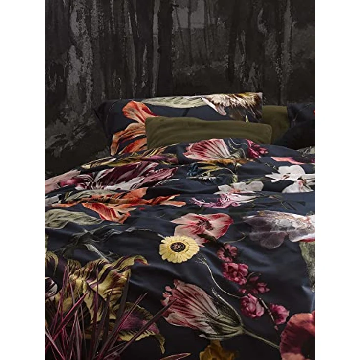 ESSENZA Bettwäsche Filou Blumen Pfingstrosen Tulpen Baumwollsatin Dunkelblau, 155x220 + 1 x 80x80 cm - Atmungsaktiv, glänzend, hautfreundlich – Bild 4