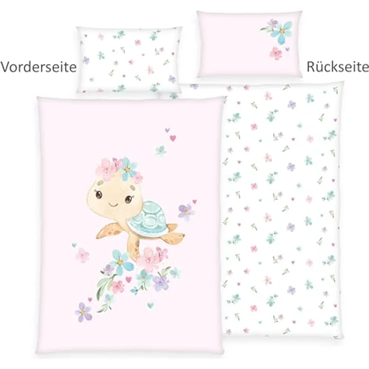 Herding babybest Little Turtle Bettwäsche, Kopfkissenbezug 40 x 60 cm mit Hoteleinschlag, Bettbezug 100 x 135 cm, Mit Reißverschluss, 100% Baumwolle/Renforcé – Bild 2