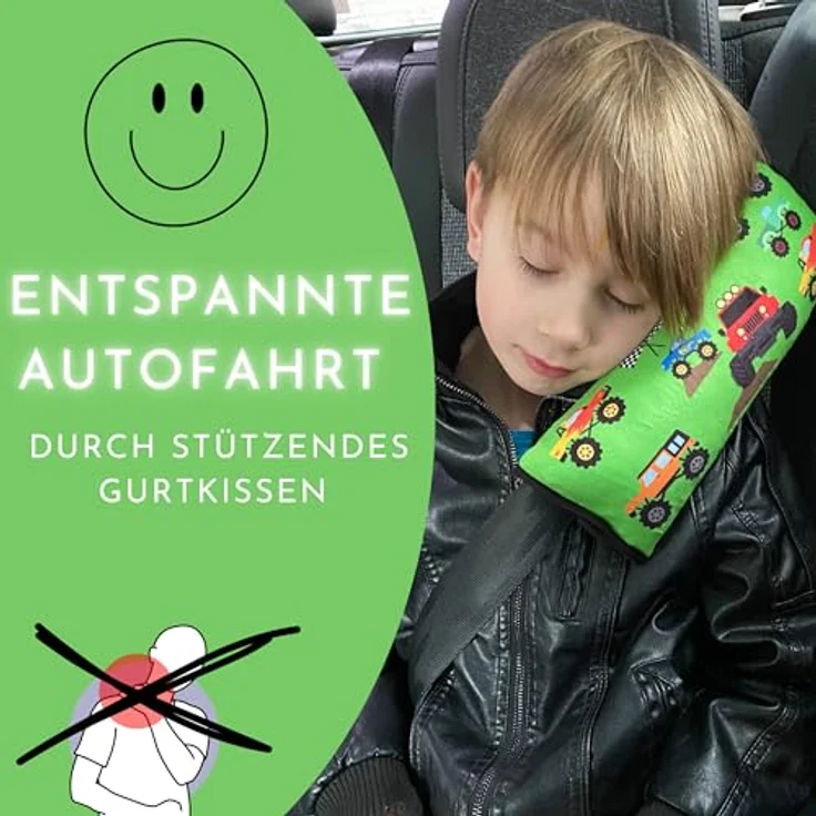 HECKBO Auto Schlafkissen für Kinder, Monster Truck Design, maschinenwaschbar, kuschelweich, Gurtpolster, Reisekissen, vielseitig einsetzbar – Bild 3