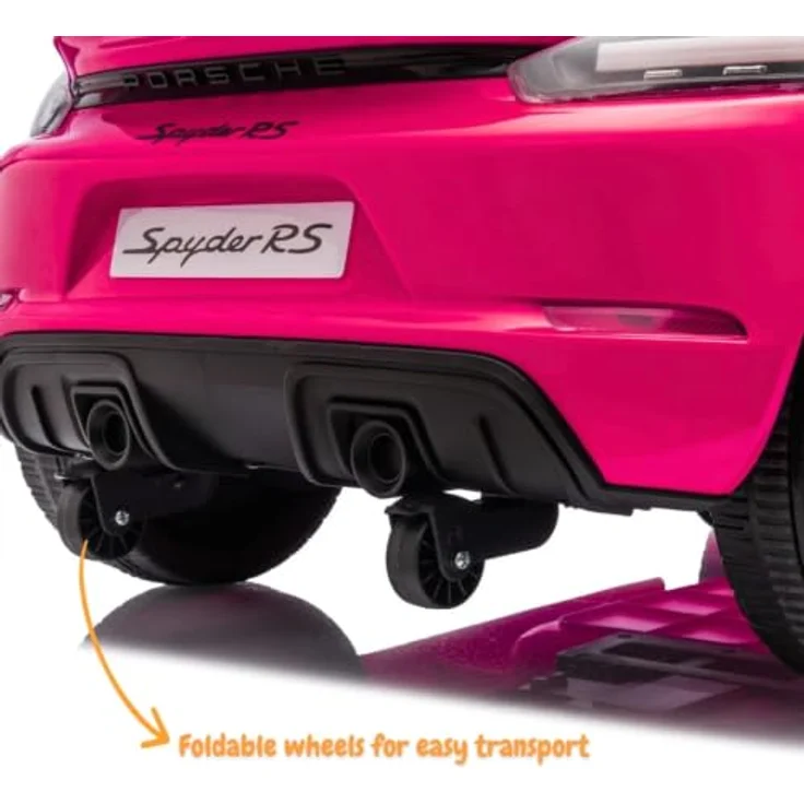 Vrooomy Kinder Elektroauto Porsche 718 Spyder RS, 12V mit Fernbedienung, rosa, für 1 bis 5 Jahre, MP3-Player, LED-Beleuchtung, Sicherheitsgurt – Bild 8