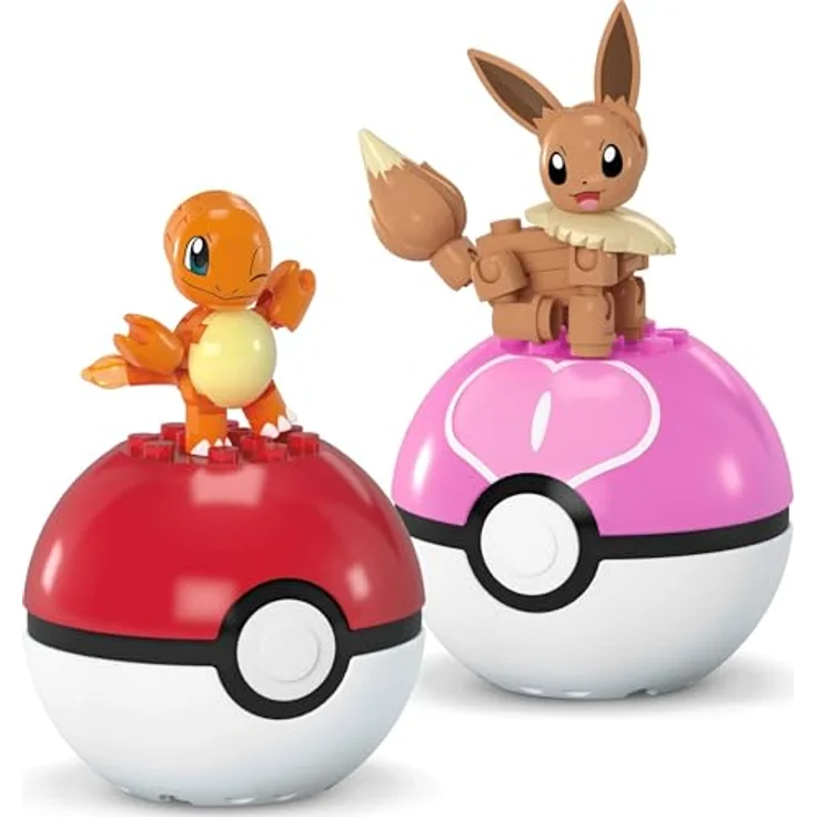 Mega Brands MEGA Pokémon Actionfigur Bauspielzeug-Set, Pokéball 2er-Pack, Glumanda und Evoli mit 40 Teilen, für Kinder, JCR81 – Bild 3
