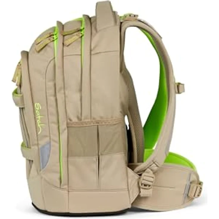 Satch Schulrucksack Pack - Schulrucksack "Think Twice Edition" 45 cm (1-tlg) - Ergonomisch, reflektierend, geräumig - Beige/Cyber Lime – Bild 4