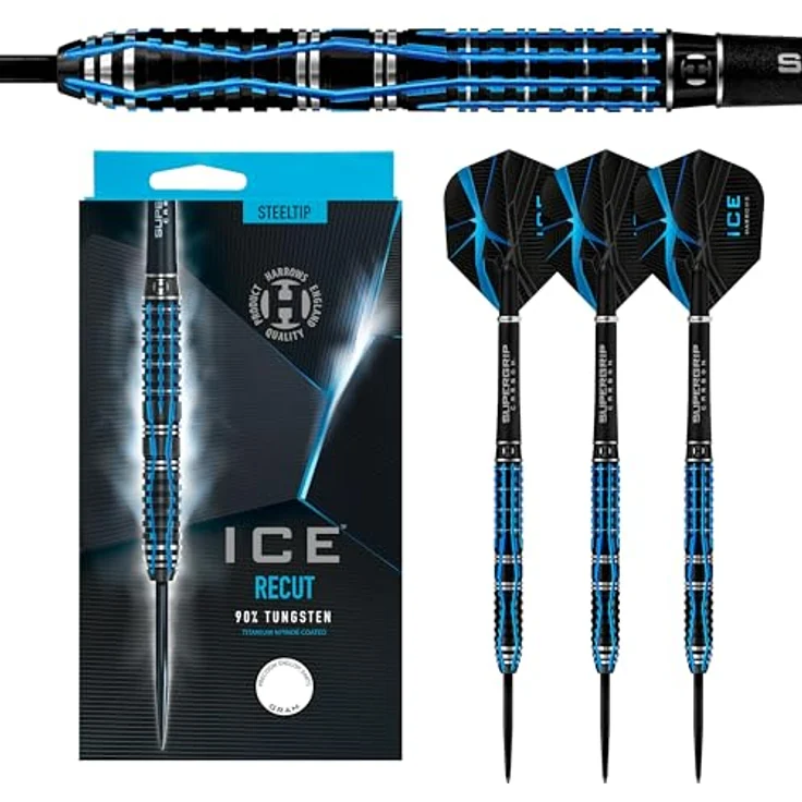 Harrows Darts Ice Recut 90% Tungsten Steeldarts, 25g mit schwarzem Titannitrid und blauer Metallbeschichtung – Bild 1