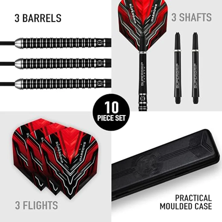 Harrows SUPERGRIP Ultra Darts-Set, 10-teilig mit 90% Wolframstahlspitze, inkl. Supergrip-Carbonschäfte und Supergrip-Flights, erhältlich in 21 g - 30 g – Bild 2