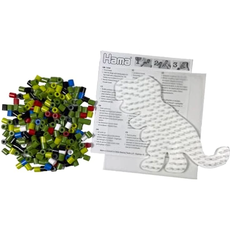 Hama Bügelperlen Hama Blister Dinosaurier, Midi-Bügelperlen Set mit 450 Perlen, 1 Dino Stiftplatte und Bügelpapier, Ø 5 mm, für Kinder ab 5 Jahren – Bild 4