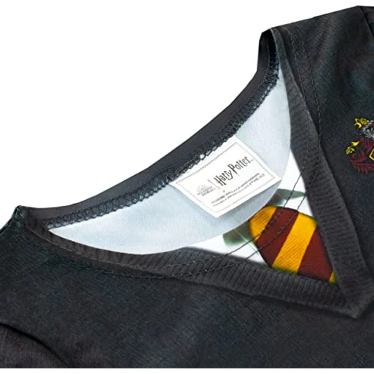 Harry Potter Mädchen Kostüm Kleid Hermione, Schwarz, mit Zauberstab und Gryffindor Schal, Größe 128 – Bild 3