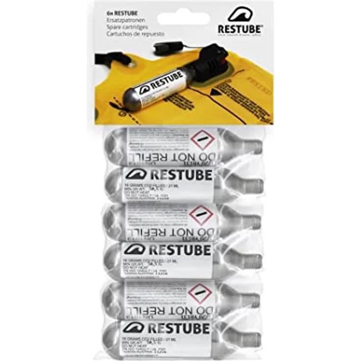 Restube 6X CO2 Kapseln für Schwimmboje Aufblasbar und Notfall Schwimmboje (6er Set), 16g CO2 Zylinder x6, wasserdicht, grün