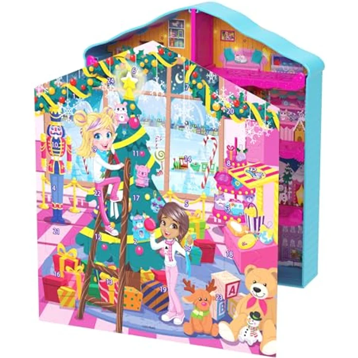 Polly Pocket Adventskalender mit Lebkuchenhaus-Spielset, 24 Überraschungen, Puppenhausmöbel, Spielzeugauto, Weihnachtszubehör, HWP33 - Preisvergleich – Bild 4