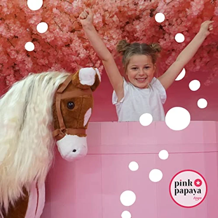 XXL Plüschpferd 105cm - Elsa, das riesige Reitpferd für Kinder, tolles Stehpferd zum Draufsitzen inkl. kleiner Bürste, 100kg Tragkraft - ein Kindertraum für Mädchen! Farbe: braun/blonde Mähne - Preisvergleich – Bild 6