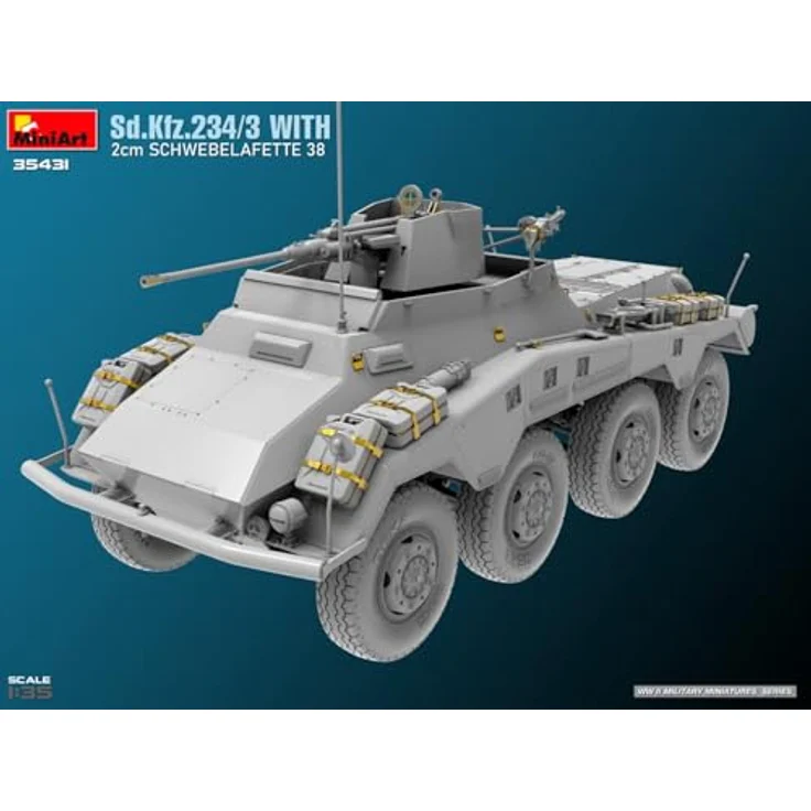 Miniart 1:35 Sd.Kfz.234/3, Modellfahrzeug mit 2 cm Lafette 38 und feinen Innendetails – Bild 10