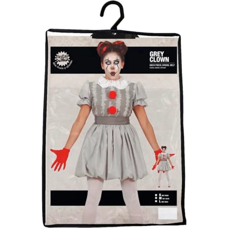 FIESTAS GUIRCA Clown Kostüm für Damen, graues Kleid Größe S 34-36 mit Halskrause und Gürtel – Bild 3
