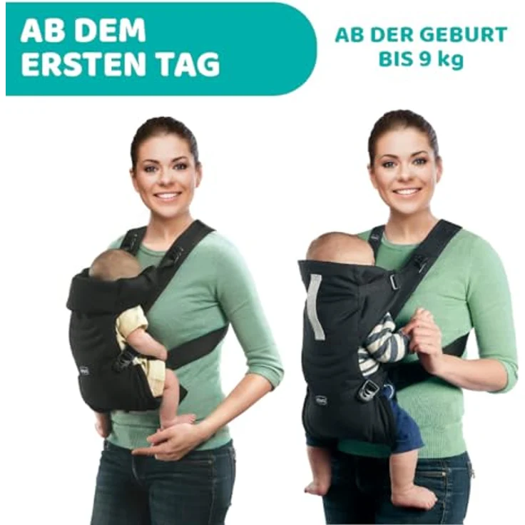 Chicco Babytrage Easy Fit, ergonomische Bauchtrage für Neugeborene bis 9 kg, Schwarz – Bild 3