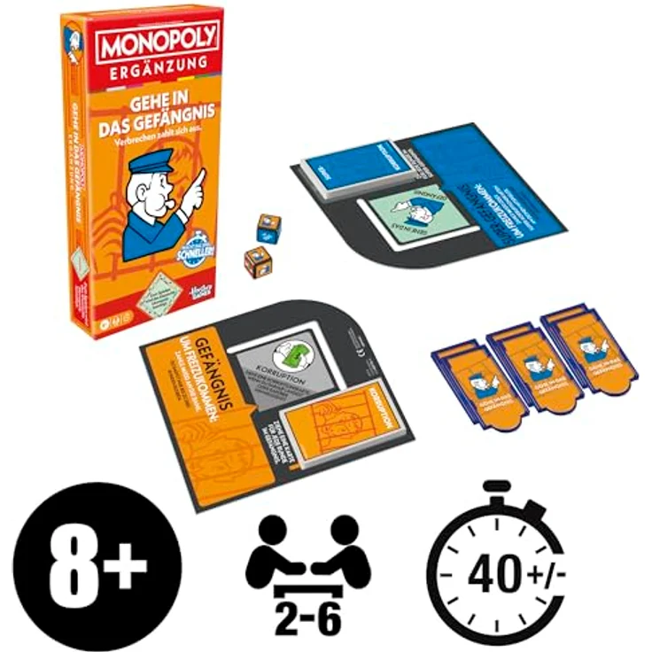Monopoly Erweiterung „Gehe in das Gefängnis“, Brettspiel für klassisches Monopoly mit neuen Korruptionskarten, deutsche Fassung – Bild 2