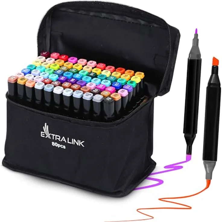 Extralink MARKERY, 80er Set Filzstifte in gemischten Farben (Karmin, Burgund, Blauviolett, Aqua, Mandel, Anthrazit, Chrome, Schwarz, Braun)