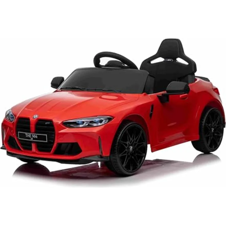 RIRICAR Elektro Kinderauto BMW M4, rot, Fernbedienung, 12-V-Batterie, LED-Leuchten, 2 x Motor
