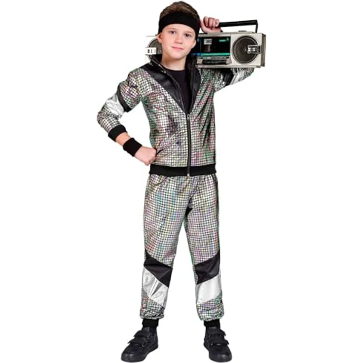 Widmann 80er Jahre Holo Trainingsanzug, Oberteil und Hose für Fasnacht und Partys, Größe 128 – Bild 4