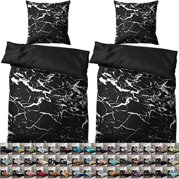 Sanilo® Bettwäsche 135x200 cm, 100% Baumwolle, 4-teilig, Wendebettwäsche, Oeko-TEX Zertifiziert, Marmor Schwarz – Bild 1
