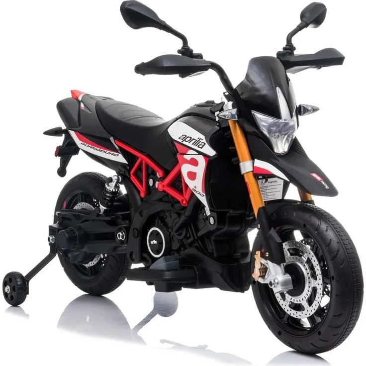 Beneo Elektromotorrad APRILIA DORSODURO 900, lizenziert, 12-V-Batterie, EVA-Weichräder, 2 x18-W-Motoren, Federung, Metallrahmen, Metallgabel, Zusatzräder, Rot