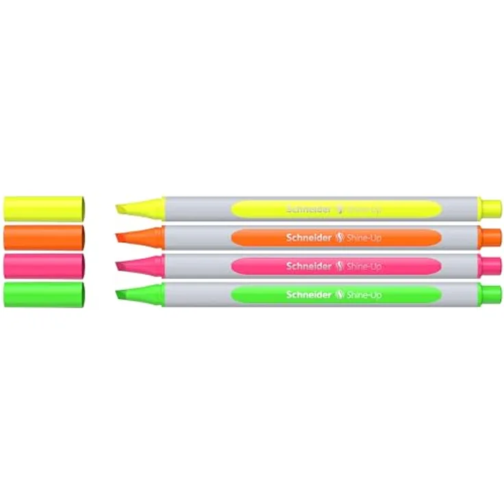 Schneider Shine-Up Textmarker (Strichstärke 1 + 4 mm, aus biobasiertem Kunststoff, ausgezeichnet mit Der blaue Engel), 4 Stück sortiert
