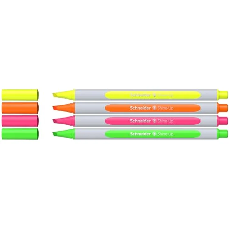 Schneider Shine-Up Textmarker (Strichstärke 1 + 4 mm, aus biobasiertem Kunststoff, ausgezeichnet mit Der blaue Engel), 4 Stück sortiert – Bild 1