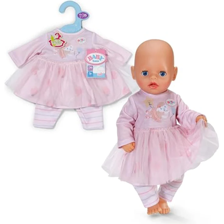 Baby Born Puppenkleidung Kleid Rosé, langärmliges Outfit mit schwingendem Tüllrock für 36 cm große Puppen – Bild 2