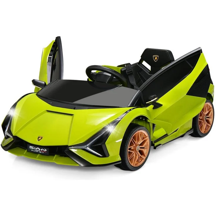 COSTWAY Elektro-Kinderauto 12V Lamborghini, 3-5km/h, Grün, mit LED-Scheinwerfern und hochwertigem Federsystem