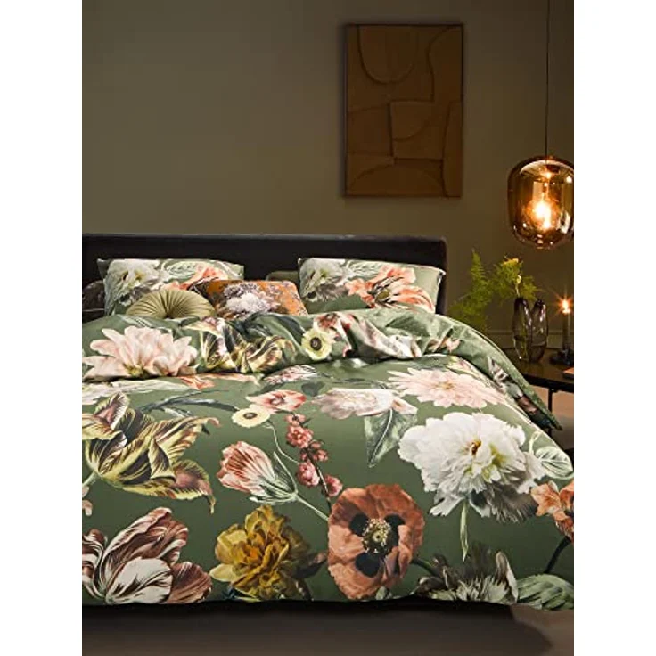 ESSENZA Bettwäsche Filou Forest Green Satin Blumen Blüten Dahlien Tulpen Floral Geblümt Sterne Waldgrün Grün, Größe:135 cm x 200 cm – Bild 3