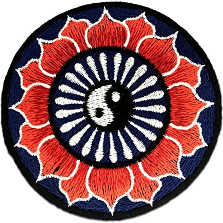 Lotus Yin Yang Spirituell - Aufnäher, Bügelbild, Aufbügler, Applikationen, Patches, Flicken, Zum Aufbügeln, Größe: Ø 8 cm, Farbe:blau