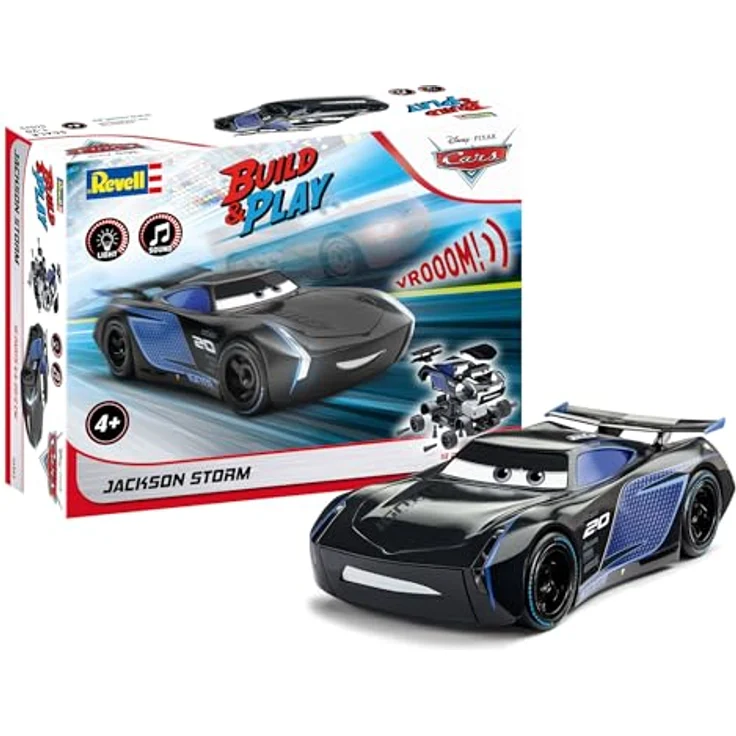 Revell® Modellbausatz Build&Play, Disney Pixar CARS Jackson Storm, mit Licht- & Soundeffekten, schwarz mit blauen Neon-Akzenten, ab 4 Jahren – Bild 1