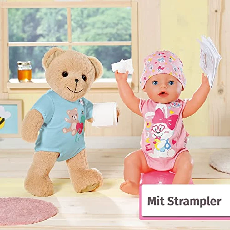 Zapf Creation 835593 BABY born Bär blau mit blauen Strampler- Teddybär Kuscheltier, bewegliche Arme und Beine, drehbarer Kopf, waschbar per Handwäsche, mit Freundschaftsbuch und Stickerbogen. – Bild 6