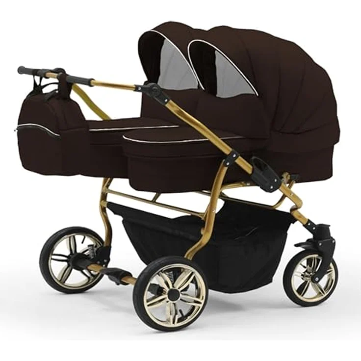 Elcar Zwillingskinderwagen Duet Lux Goldedition 5 in 1 inkl. Autositze und Iso Bases - 14 Teile - in 20 Farben – Bild 2