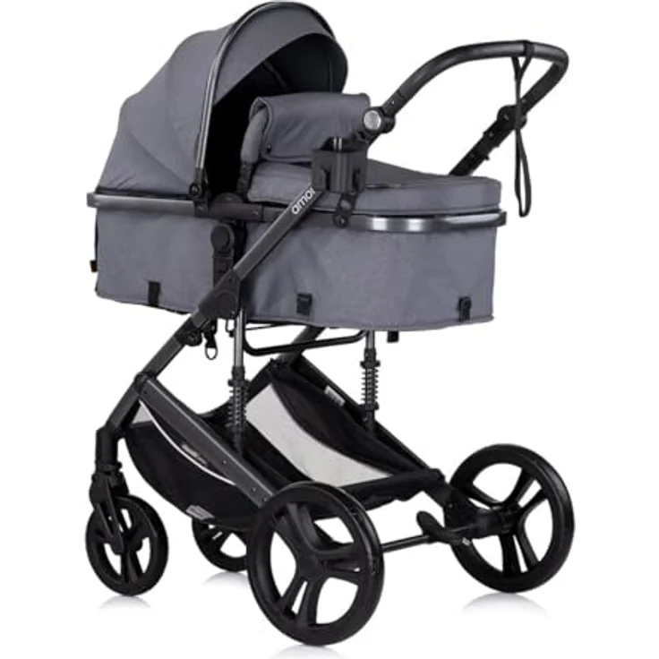Chipolino Kinderwagen 2 in 1 Amore Getränkehalter Wickeltasche Fußabdeckung Korb, grau gemustert – Bild 2
