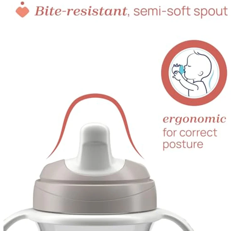 Chicco Training Trinklernbecher, auslaufsicherer Kunststoffbecher mit ergonomischer halbweicher Tülle, Ventil und abnehmbaren Griffen, Grau, geeignet für Babies ab 6 Monaten – Bild 4