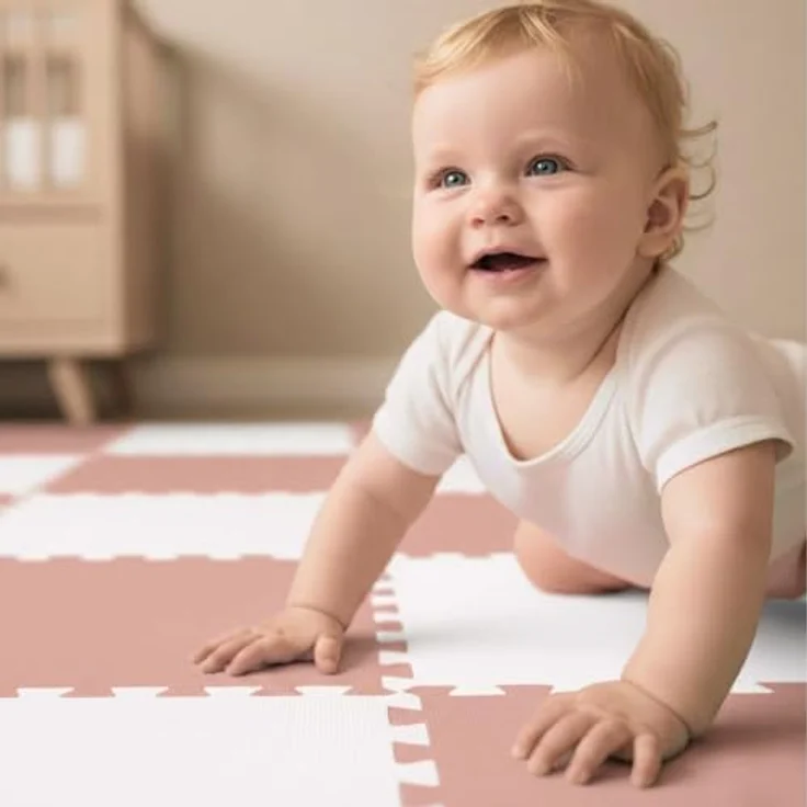 LittleTom Spielmatte Baby Puzzlematte Rosa & Weiß, 18-teilig, 180x90 cm, EVA Schaumstoff, rutschfest, allergikerfreundlich – Bild 3
