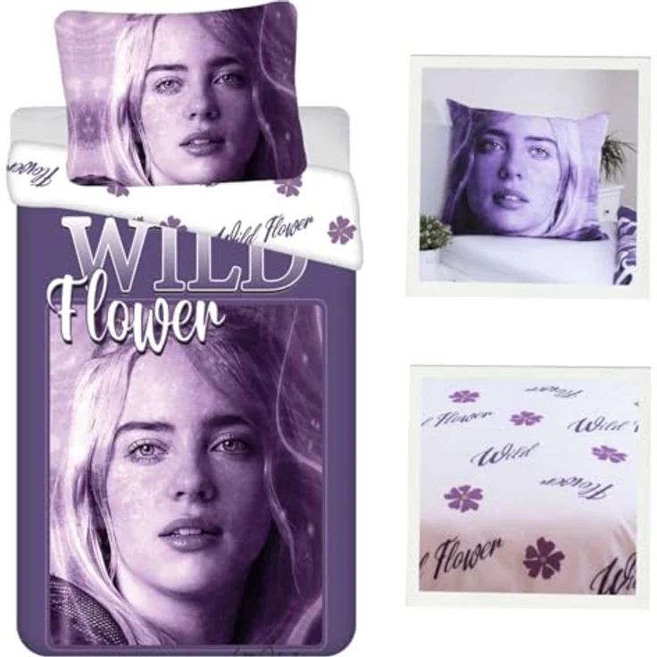 Jerry Fabrics Billie Eilish Bettwäsche Set 135/140x200, 100% Baumwolle, offiziell lizenziertes Design, mit Reißverschluss, maschinenwaschbar – Bild 1