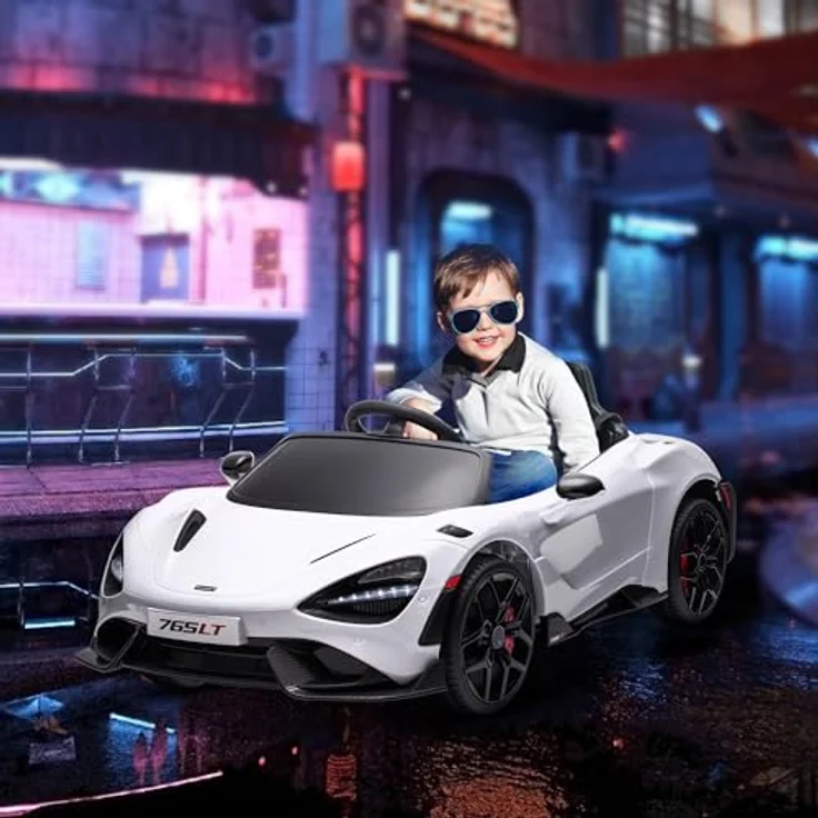 "AIYAPLAY Elektro-Kinderauto 12 V mit 2,4G Fernbedienung, MP3 Musik, LED-Lichter, für 3-6 Jahre Weiß" – Bild 2