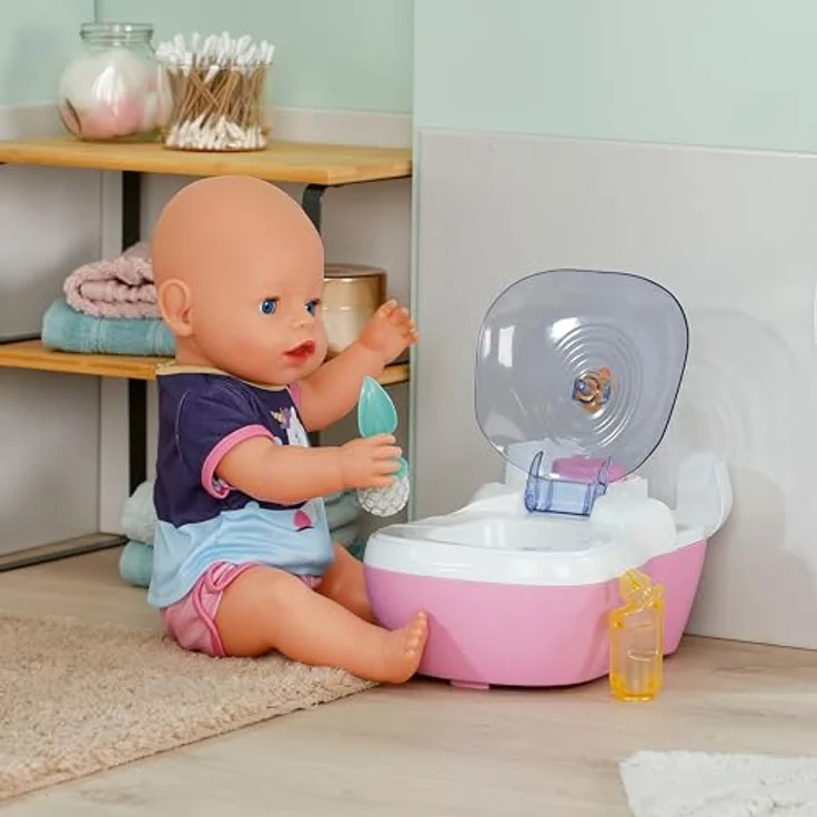 BABY Born Toilette für Puppen 36 und 43 cm, mit Geräuschfunktion, Zubehör und Unterwasserwelt-Stickern – Bild 4