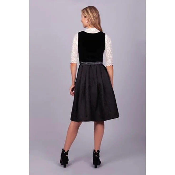 Edelnice Dirndl Midi Evi Samt Schwarz, exquisites Trachtenkleid mit edlem Samtmieder, dunklem Jacquardstoff und schimmernder Schürze – Bild 10