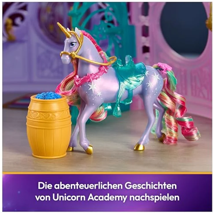 Spin Master Anziehpuppe Unicorn Academy - Stall Starglow Fountain & Stable, mit Licht- und Soundeffekten, 90 cm ausklappbar, inkl. Wildstar und 24 Zubehörteilen – Bild 8
