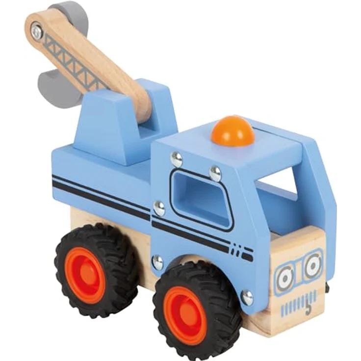Small Foot Abschleppwagen aus FSC 100%-zertifiziertem Holz, Spielauto mit beweglichem Ladekran, ab 18 Monaten, blau – Bild 1