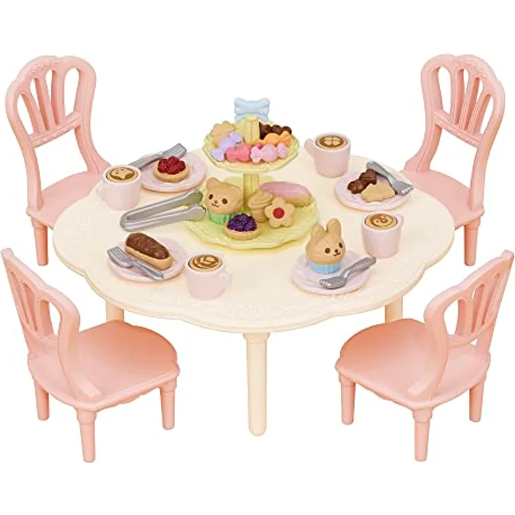 Sylvanian Families 5742 Kaffee- und Kuchen-Set, Puppenhaus Möbel mit Tisch, 4 Stühlen, Geschirr und Gebäck für Kinder ab 3 Jahren – Bild 1