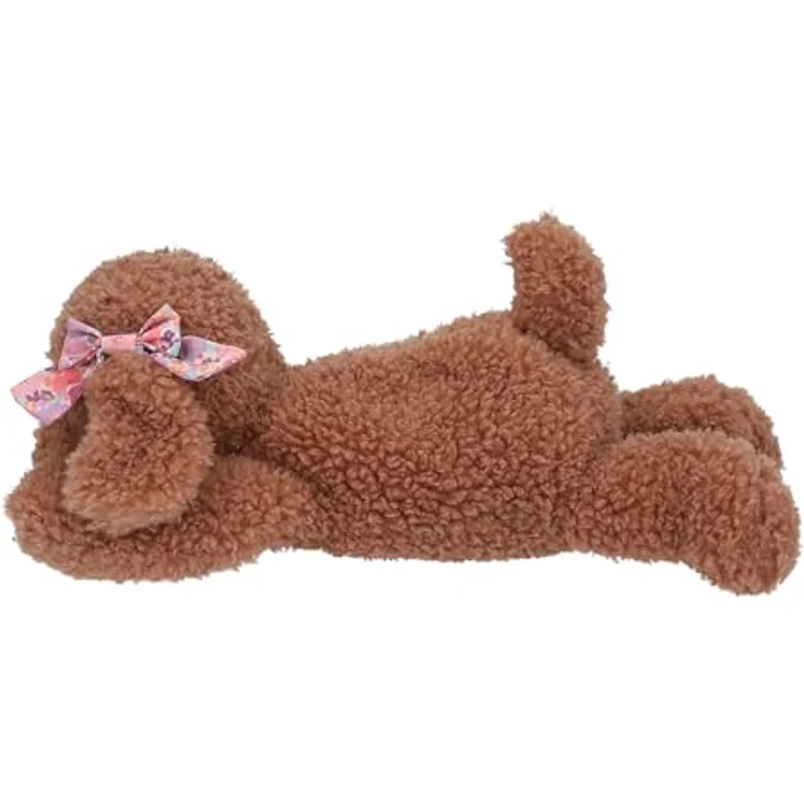 Depesche TOPModel Floral Kuscheltier Hund mit lockigem Fell, 24 cm hoch, braun und mit Schleifchen – Bild 3