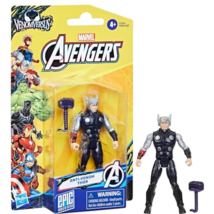 AVENGERS Marvel Avengers VenomVersus Anti-Venom Thor Figur, 10 cm bewegliche Action-Figur mit Mjölnir Hammer und Venom-Dekor, kompatibel mit Epic World of Action Serie – Bild 2