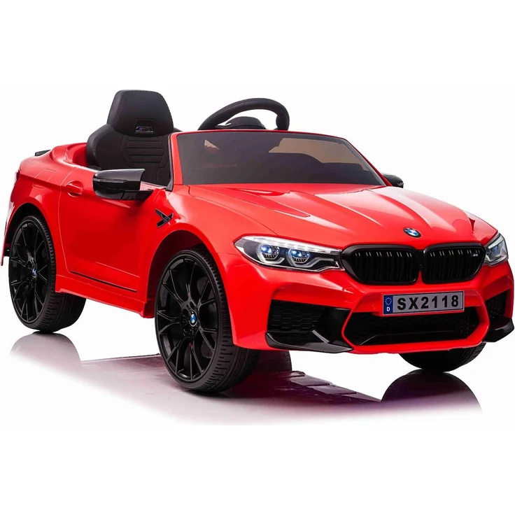 Beneo Kinder-Elektroauto BMW M5, rot, Originallizenz, 24V Batterie, öffnende Türen, 2,4-GHz-Fernbedienung, weiche EVA-Räder, LED-Leuchten, Sanftanlauf, MP3-Player mit USB-Eingang