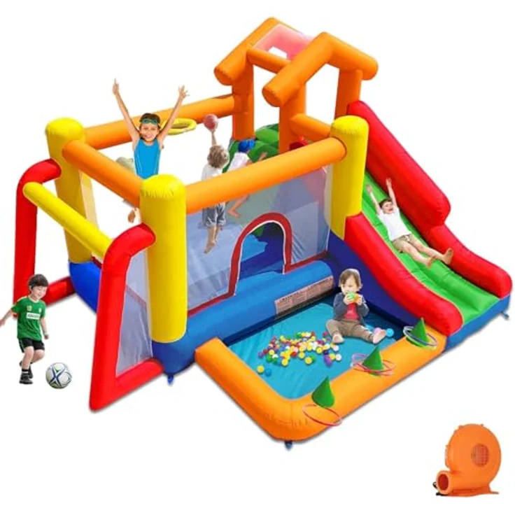 Ballsea Hüpfburg mit Gebläse, aufblasbare Indoor-Hüpfburg für Kinder 3-8 Jahre, mehrfaches Sicherheitsnetz, 343 x 280 x 203 cm – Bild 1