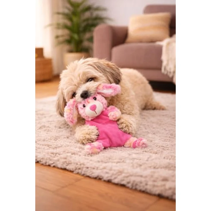 Flamingo Kuscheltier Hundespielzeug Roza Kaninchen, Plüsch mit Squeaker und Knistergeräuschen, rosa, 19 x 7 x 26 cm – Bild 4