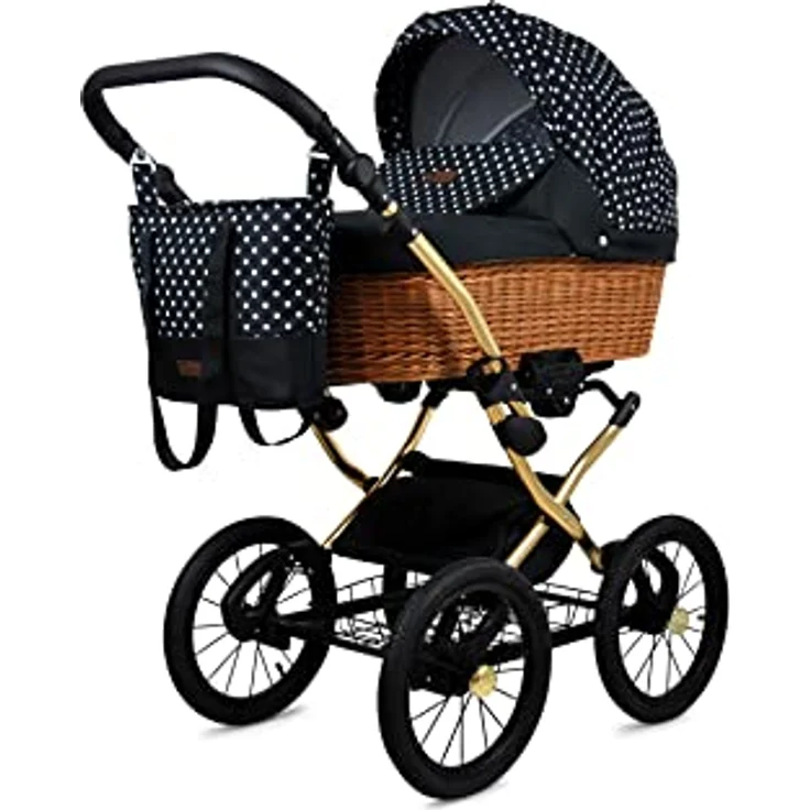 Babylux BabyLux ALU 2in1 Kinderwagen für Neugeborene und Kleinkinder, White Dots Gold Frame - Verstellbare Rückenlehne und Fußstütze, lichtechte elegante Stoffe, Fünf-Punkt-Sicherheitsgurte, leicht faltbar – Bild 2
