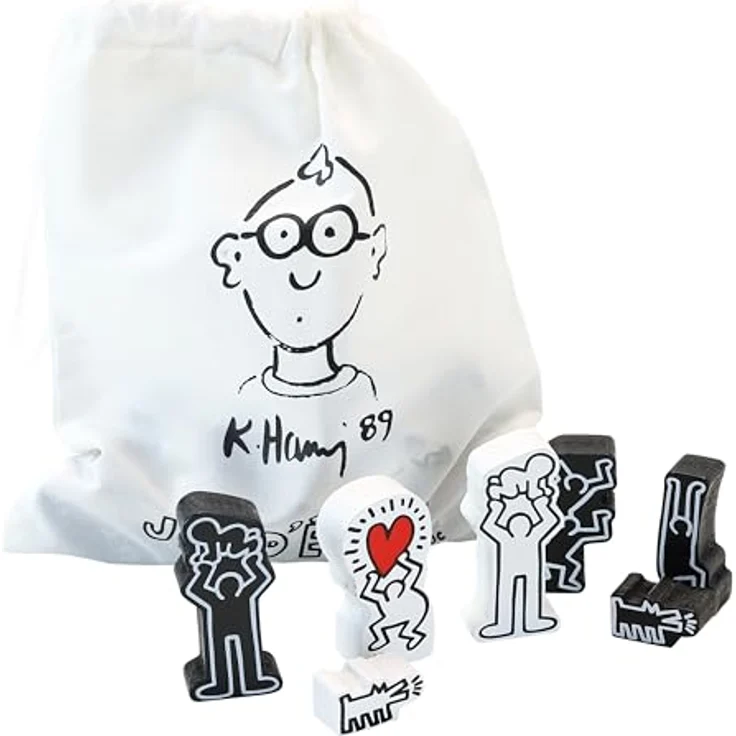 Vilac Mein Schachspiel Keith Haring, klassisches Holzschachspiel mit Baumwolltasche, bunt – Bild 3