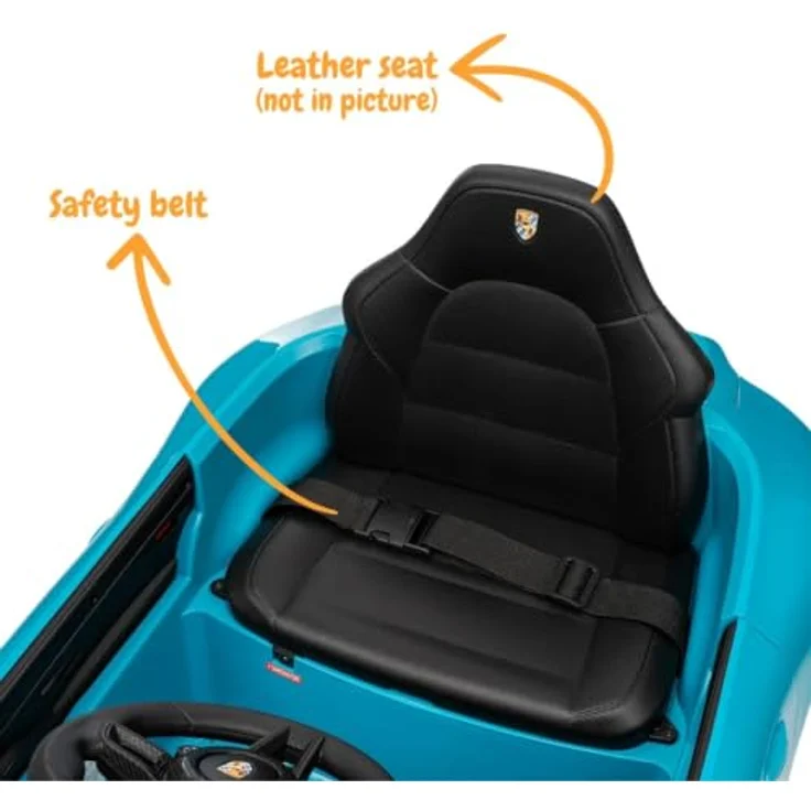 Porsche RUF GT Kinder Elektroauto, 12V, mit Fernbedienung, für 1-5 Jahre, blau, Sicherheitsgurt, MP3-Player, EVA-Reifen – Bild 8